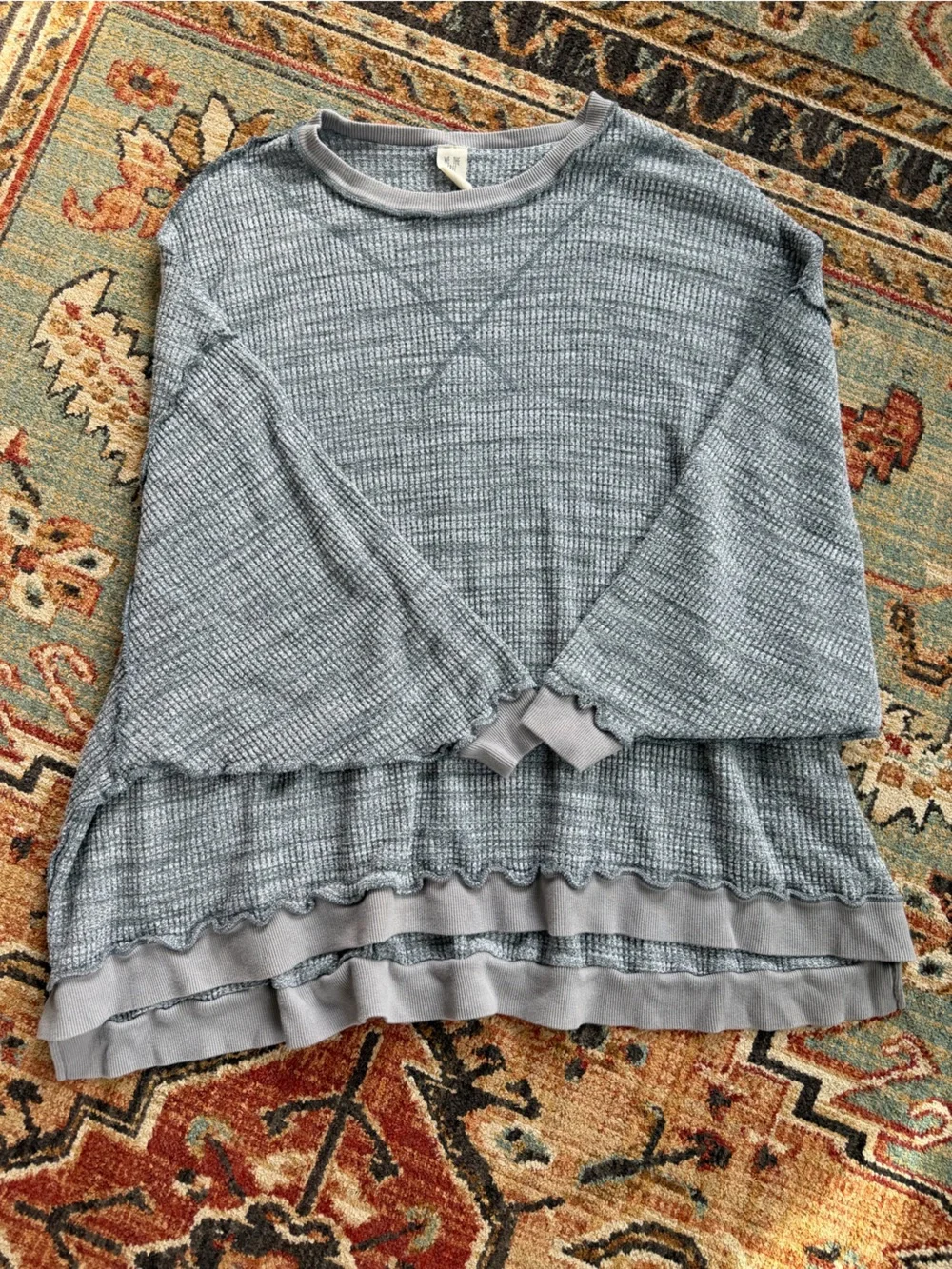 We The Free Oversized Thermal Tunic Womens Small Inside out seams Heathered Gray